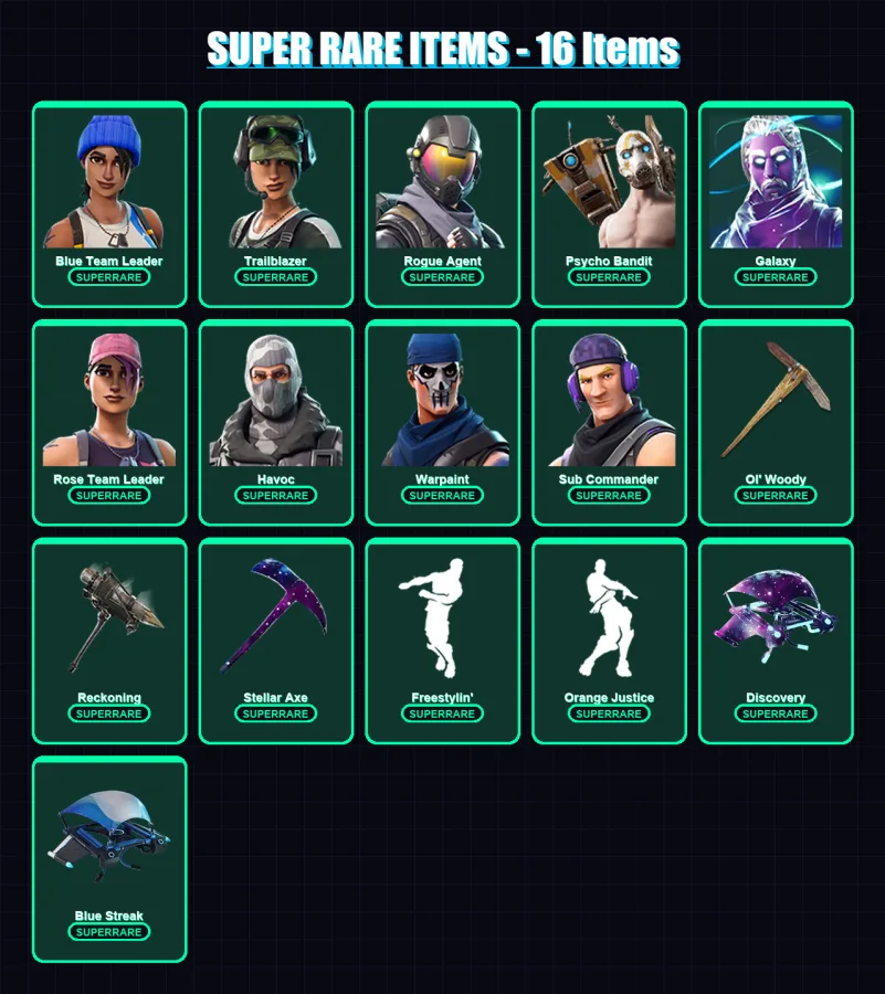 [PC/XBOX] | Blue Team Leader | Trailblazer | Rogue Agent | Psycho Bandit | Galaxy | 54 skin | 43 pickaxe | 43 emote | 40 glider | Lv526