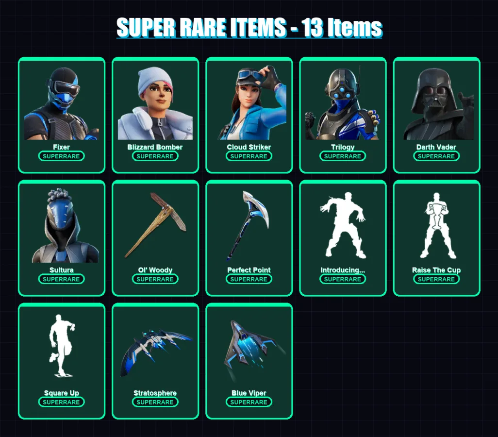 [PS4/PS5/PC] | Fixer | Blizzard Bomber | Cloud Striker | Trilogy | Darth Vader | 138 skin | 187 pickaxe | 127 emote | 151 glider | Lv1746
