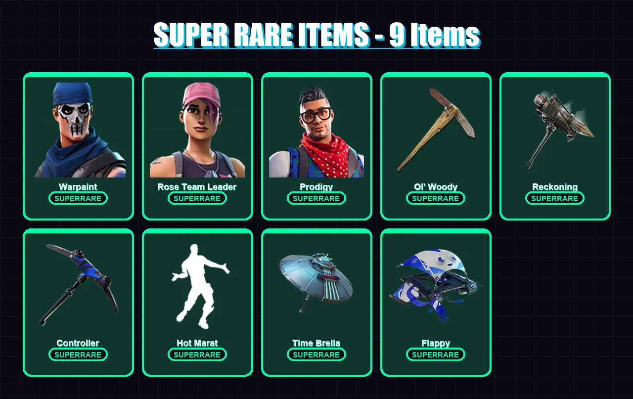 [PS4/PS5/XBOX/PC] | Warpaint | Rose Team Leader | Prodigy | Vertex | Calamity | 66 skin | 46 pickaxe | 58 emote | 57 glider | Lv669 — Fortnite account