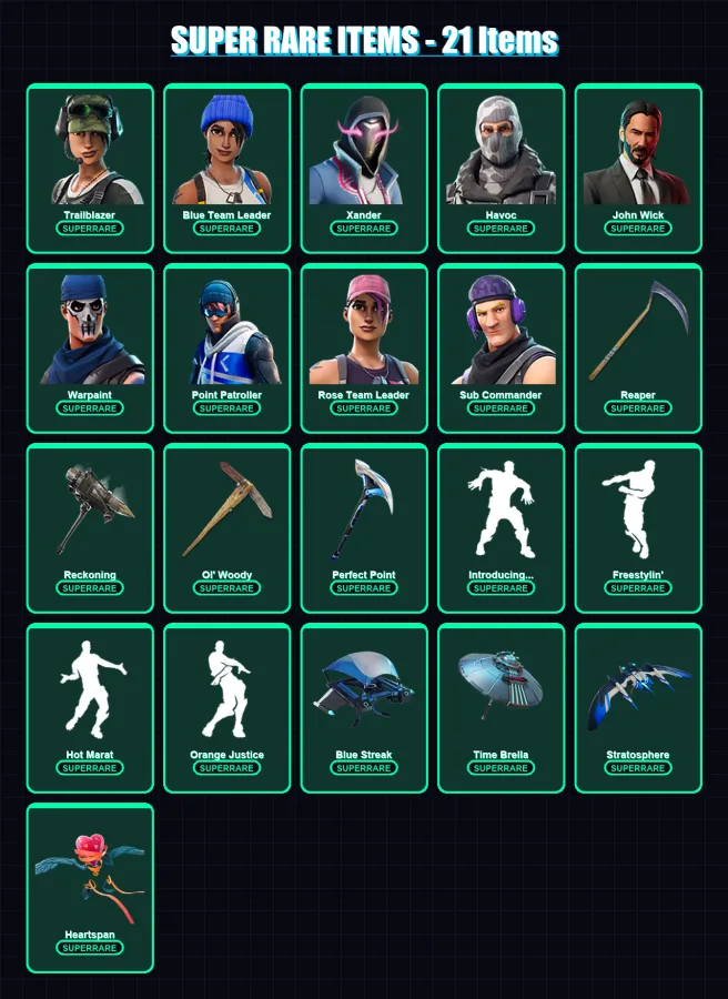 [PS4/PS5/XBOX/PC] | Trailblazer | Blue Team Leader | Xander | Havoc | John Wick | 171 skin | 174 pickaxe | 178 emote | 156 glider | Lv2185