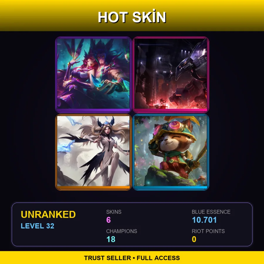 EUW | Lv32 | Unranked | 6 Skin | 18 Champ