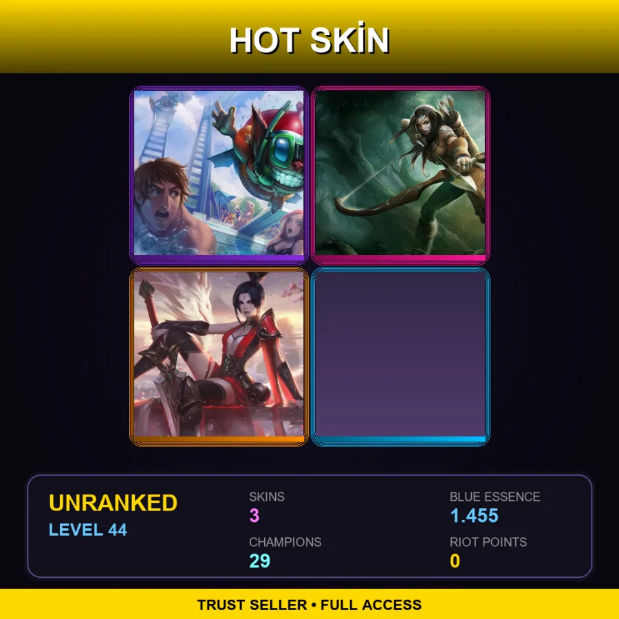 EUNE | Lv44 | Unranked | 3 Skin | 29 Champ — LoL account