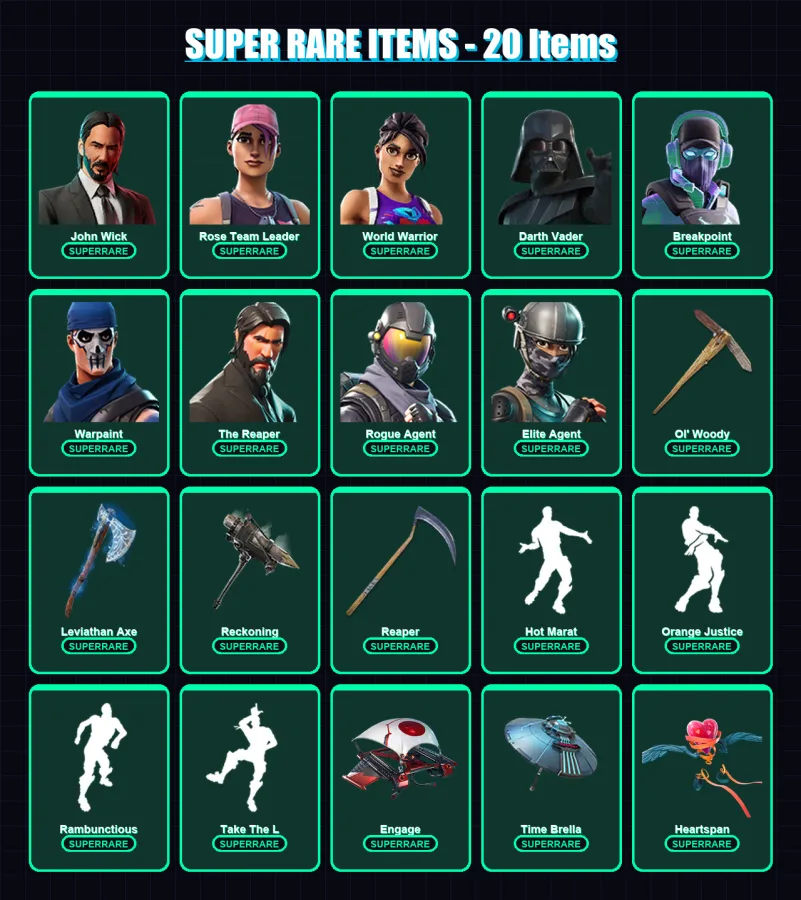 [PC/XBOX/PSN] | John Wick | Rose Team Leader | World Warrior | Darth Vader | Breakpoint | 613 skin | 436 pickaxe | 352 emote | 292 glider | Lv3755