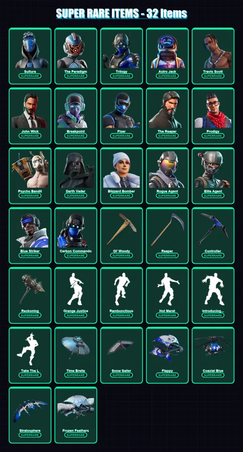[PS4/PS5/XBOX/PC] | Sultura | The Paradigm | Trilogy | Astro Jack | Travis Scott | 470 skin | 303 pickaxe | 271 emote | 203 glider | Lv2359