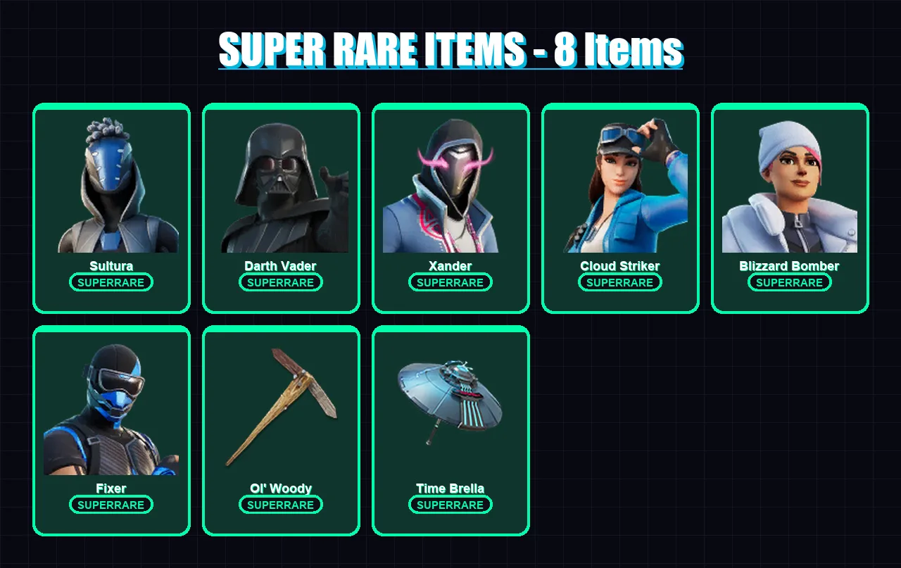 [PS4/PS5/XBOX/PC] | Sultura | Darth Vader | Xander | Cloud Striker | Blizzard Bomber | 246 skin | 310 pickaxe | 213 emote | 226 glider | Lv3288