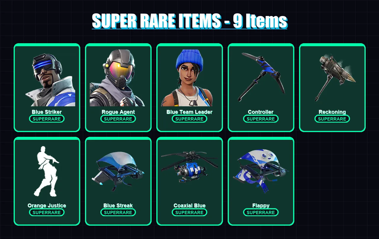 [PS4/PS5/XBOX/PC] | Blue Striker | Rogue Agent | Blue Team Leader | The Visitor | Sentinel | 20 skin | 12 pickaxe | 16 emote | 19 glider | Lv189