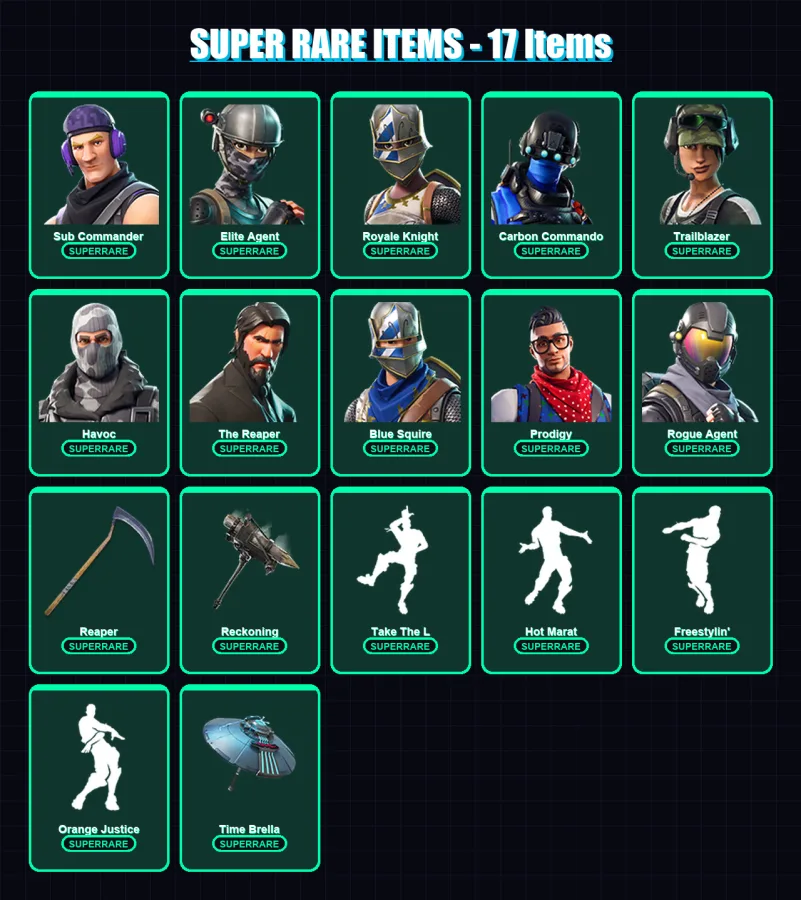 [PC/XBOX] | Sub Commander | Elite Agent | Royale Knight | Carbon Commando | Trailblazer | 55 skin | 54 pickaxe | 58 emote | 64 glider | Lv939