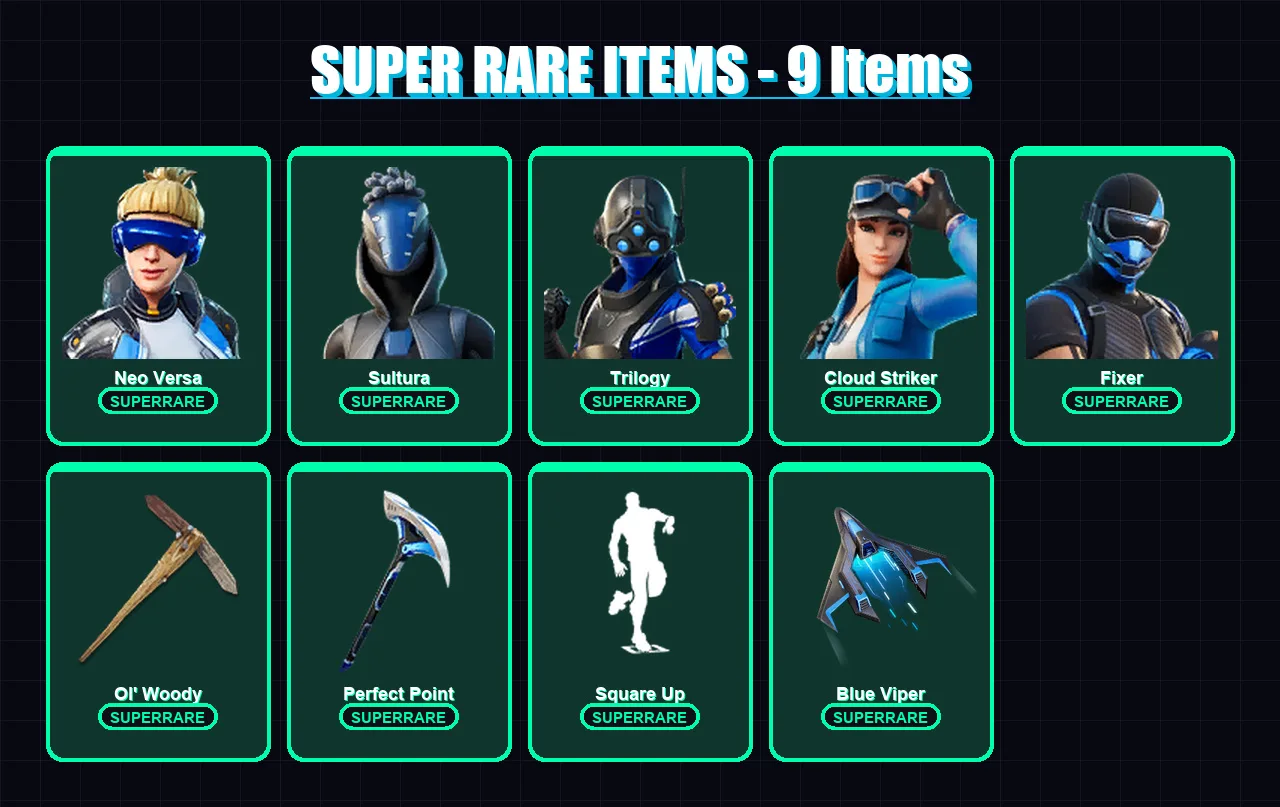 [PC/XBOX] | Neo Versa | Sultura | Trilogy | Cloud Striker | Fixer | 53 skin | 76 pickaxe | 59 emote | 49 glider | Lv648 — Fortnite account