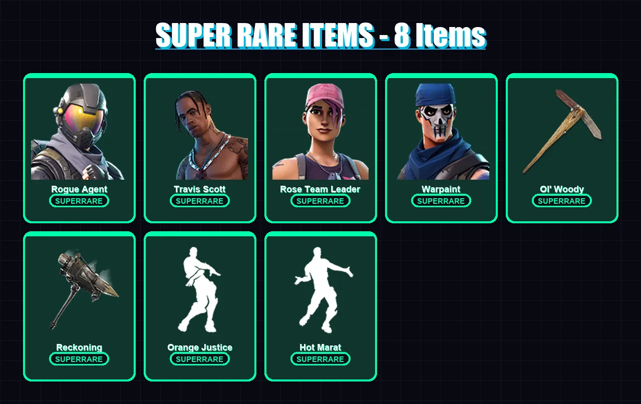 [PC/XBOX/PSN] | Rogue Agent | Travis Scott | Rose Team Leader | Warpaint | Calamity | 122 skin | 126 pickaxe | 144 emote | 117 glider | Lv1460