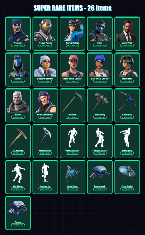[PC/XBOX/PSN] | Warpaint | Rogue Agent | Cloud Striker | Fixer | John Wick | 163 skin | 126 pickaxe | 183 emote | 130 glider | Lv1983 — Fortnite account