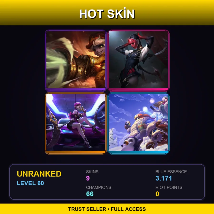NA | Lv60 | Unranked | 9 Skin | 66 Champ — LoL account