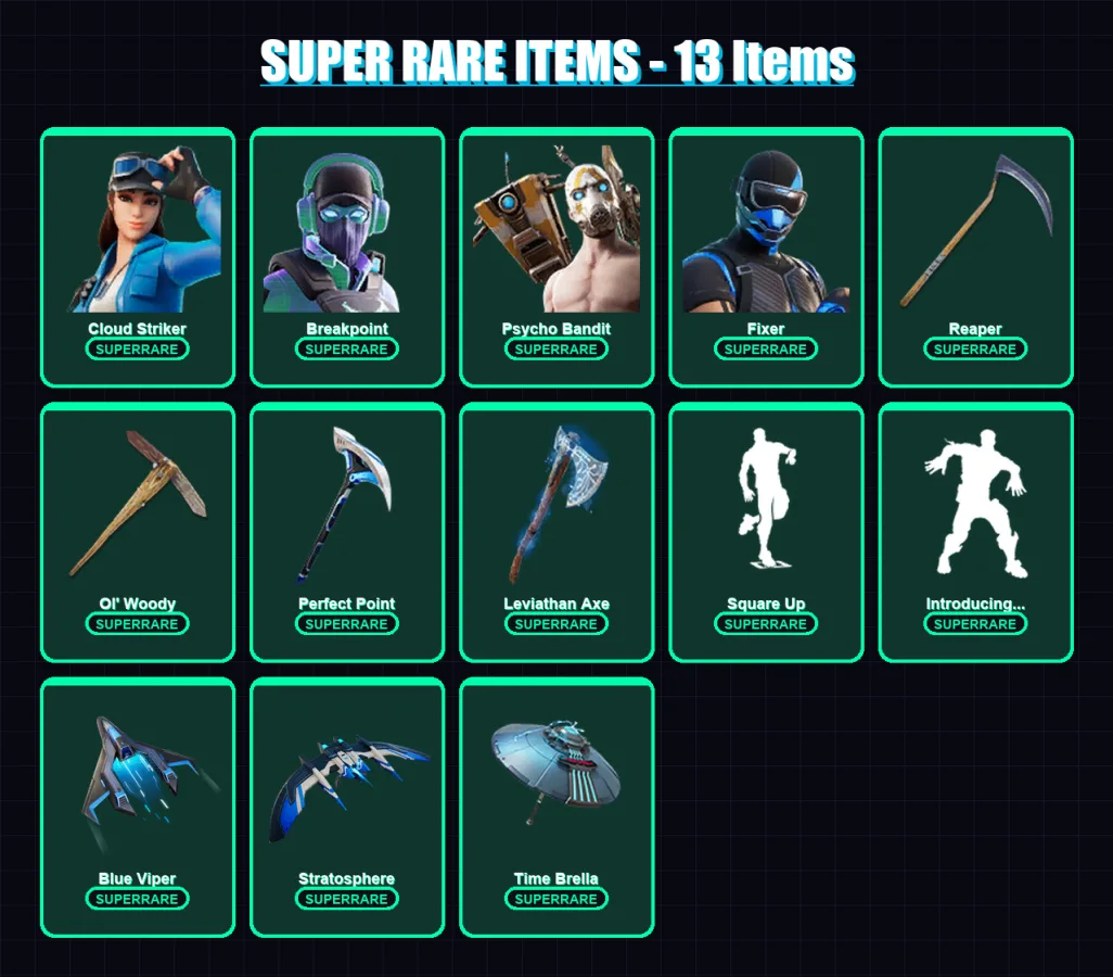 [PC/XBOX/PSN] | Cloud Striker | Breakpoint | Psycho Bandit | Fixer | Joey | 184 skin | 212 pickaxe | 136 emote | 149 glider | Lv2684