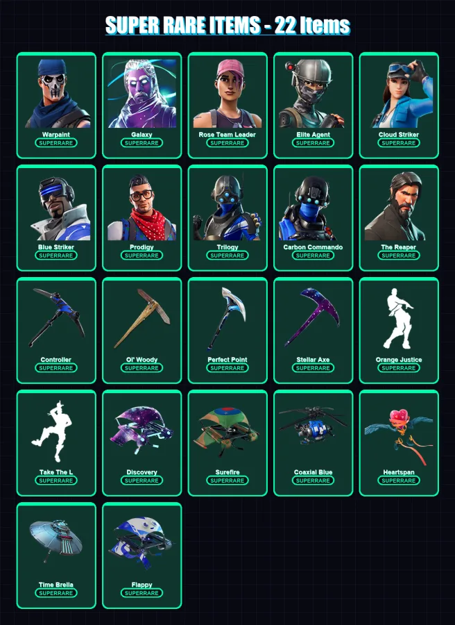 [PS4/PS5/XBOX/PC] | Warpaint | Galaxy | Rose Team Leader | Elite Agent | Cloud Striker | 56 skin | 63 pickaxe | 51 emote | 60 glider | Lv732 — Fortnite account