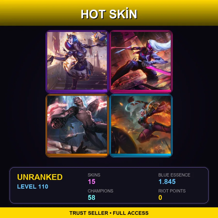 VN | Lv110 | Unranked | 15 Skin | 58 Champ — LoL account