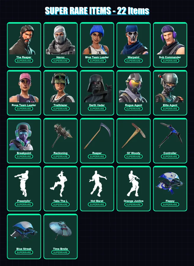 [PC/XBOX] | The Reaper | Havoc | Blue Team Leader | Warpaint | Sub Commander | 304 skin | 224 pickaxe | 171 emote | 169 glider | Lv2316