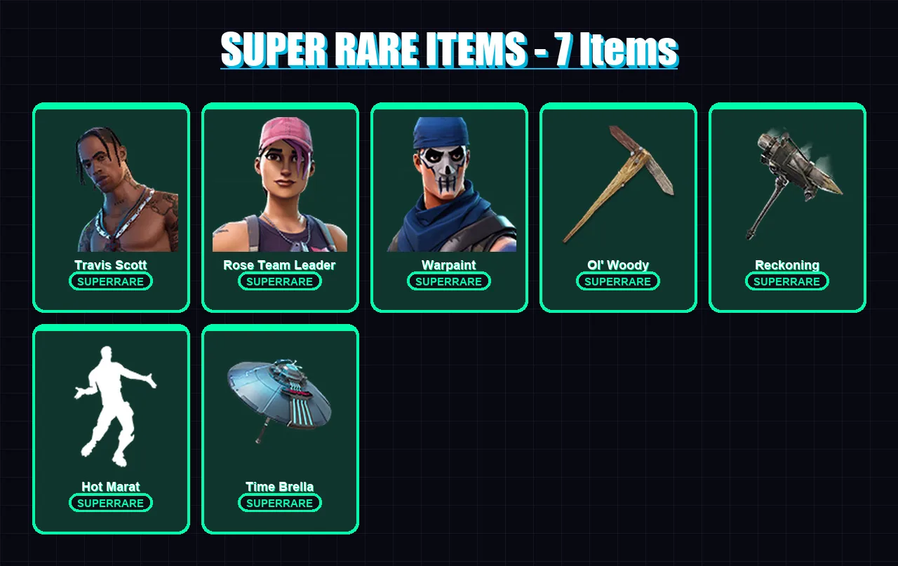 [PC/PSN] | Travis Scott | Rose Team Leader | Warpaint | Raptor | Omegarok | 110 skin | 96 pickaxe | 82 emote | 87 glider | Lv1229 — Fortnite account