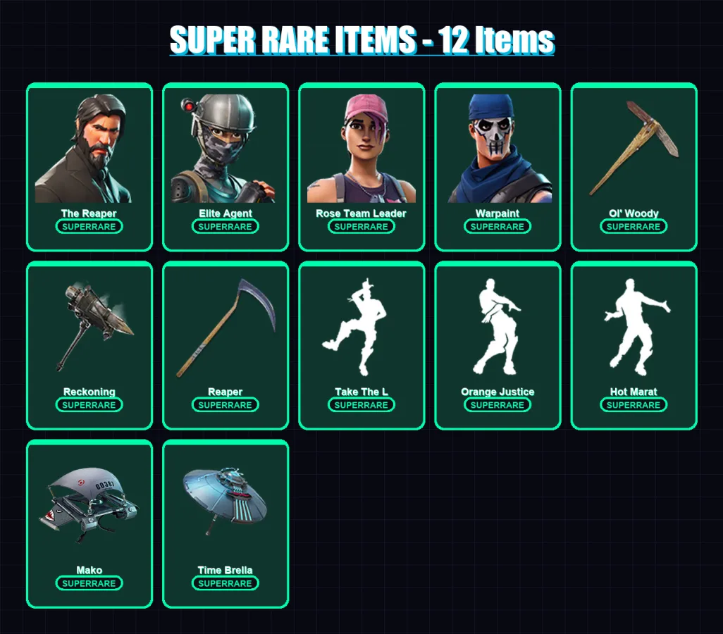 [PC/XBOX/PSN] | The Reaper | Elite Agent | Rose Team Leader | Warpaint | The Visitor | 97 skin | 97 pickaxe | 93 emote | 106 glider | Lv1369
