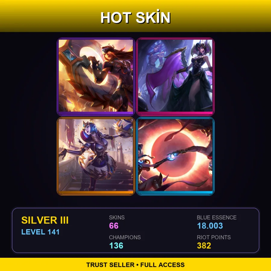 EUW | Victorious Sivir | Victorious Morgana | Victorious Orianna | Cosmic Dusk Xayah | 66 Skin | 136 Champ | Silver III | Lv141