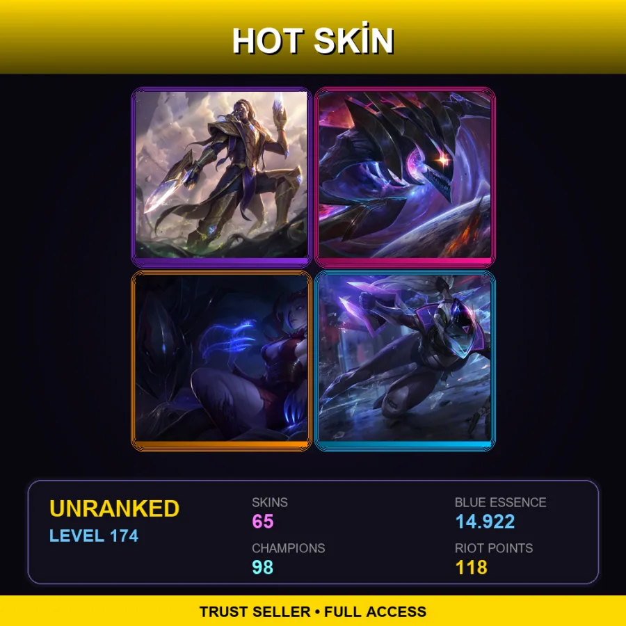 LAS | Lv174 | Unranked | 65 Skin | 98 Champ — LoL account