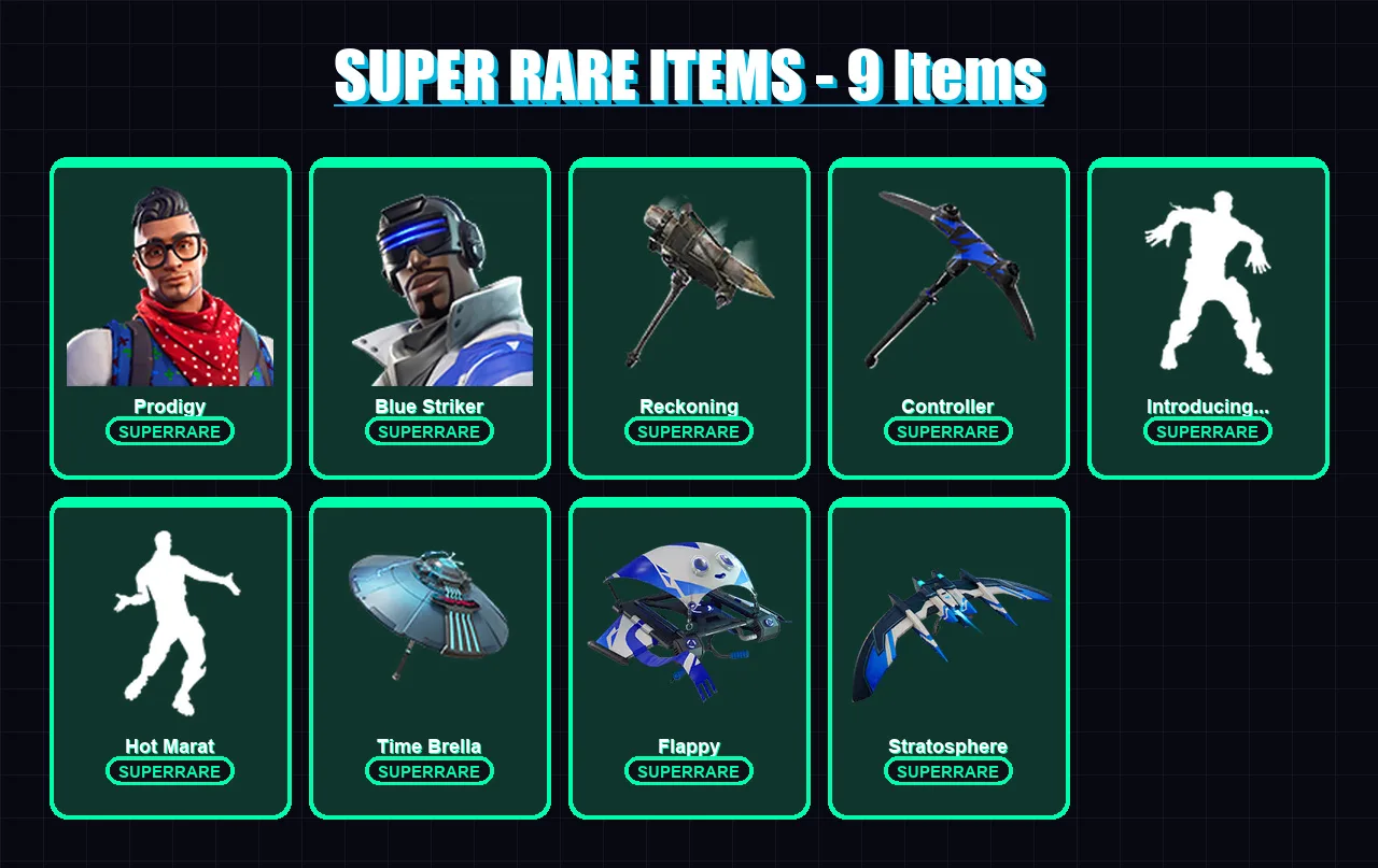 [PC/XBOX/PSN] | Prodigy | Blue Striker | Dire | Calamity | Lynx | 30 skin | 33 pickaxe | 36 emote | 33 glider | Lv532