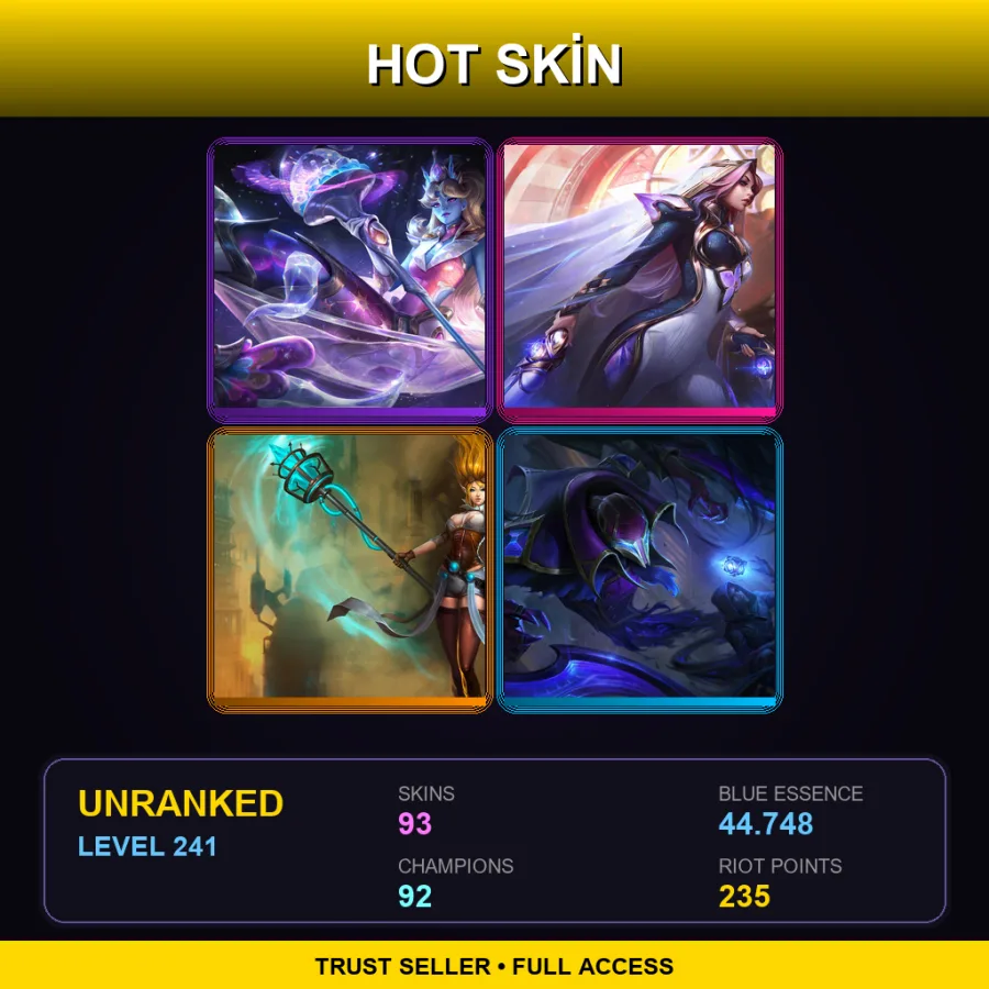 EUW | Lv241 | Unranked | 93 Skin | 92 Champ — LoL account