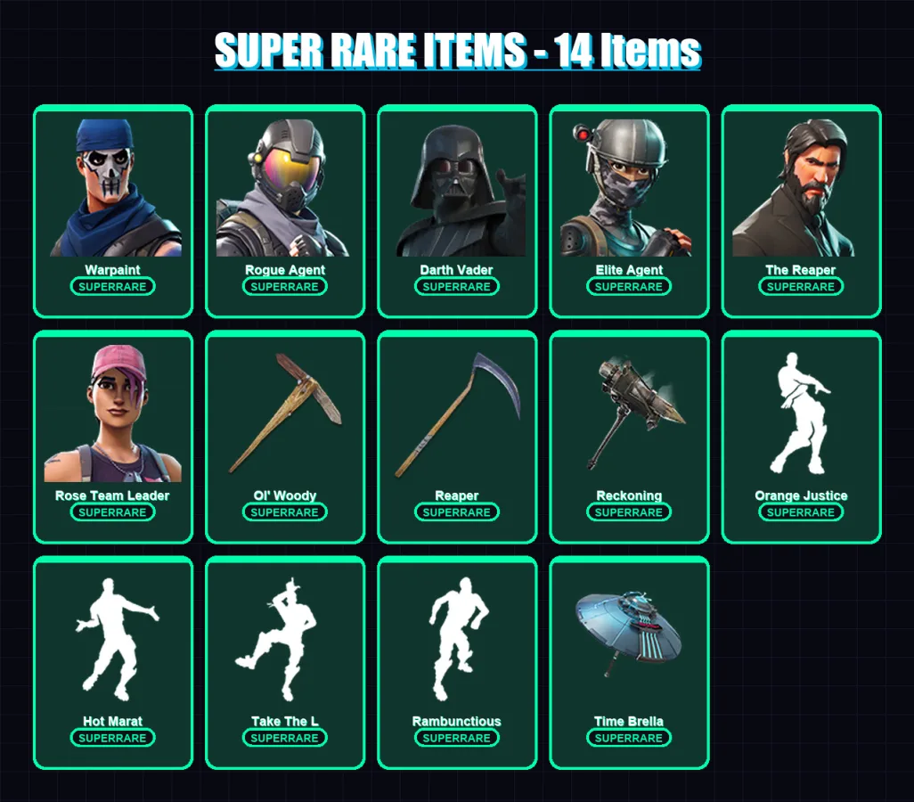 [PC/PSN] | Warpaint | Rogue Agent | Darth Vader | Elite Agent | The Reaper | 142 skin | 148 pickaxe | 184 emote | 141 glider | Lv1580