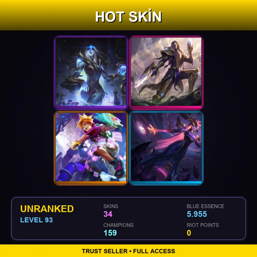 SG | Lv93 | Unranked | 34 Skin | 159 Champ — LoL account