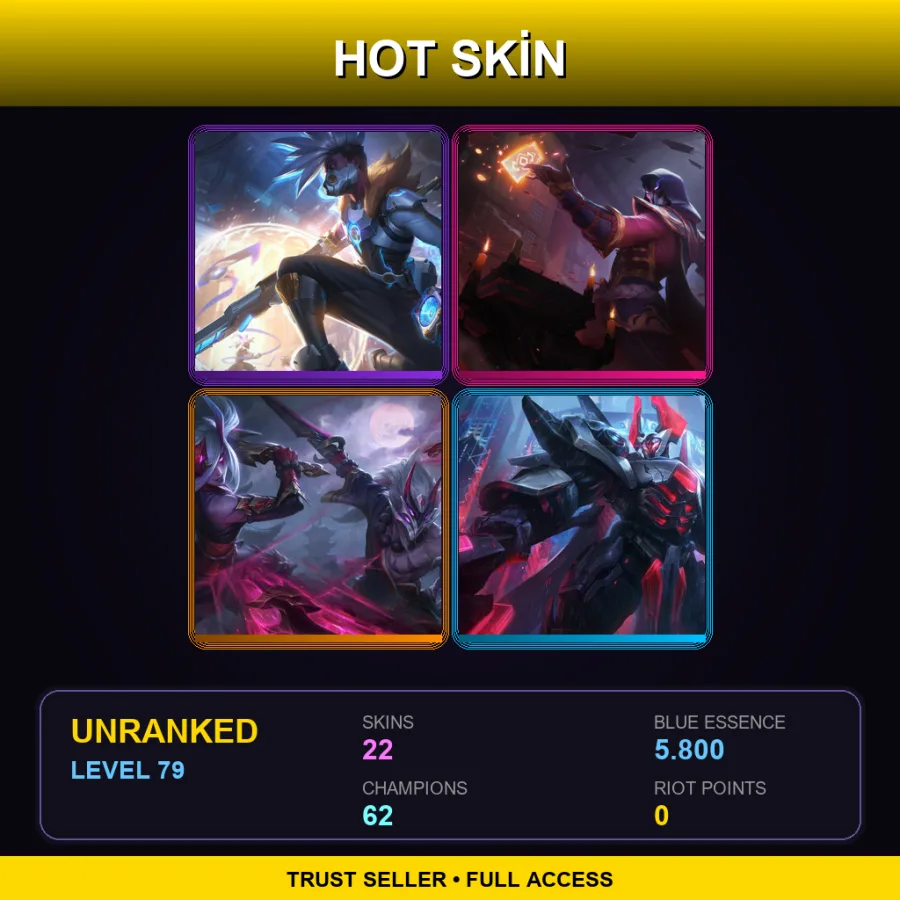 LAN | Lv79 | Unranked | 22 Skin | 62 Champ — LoL account
