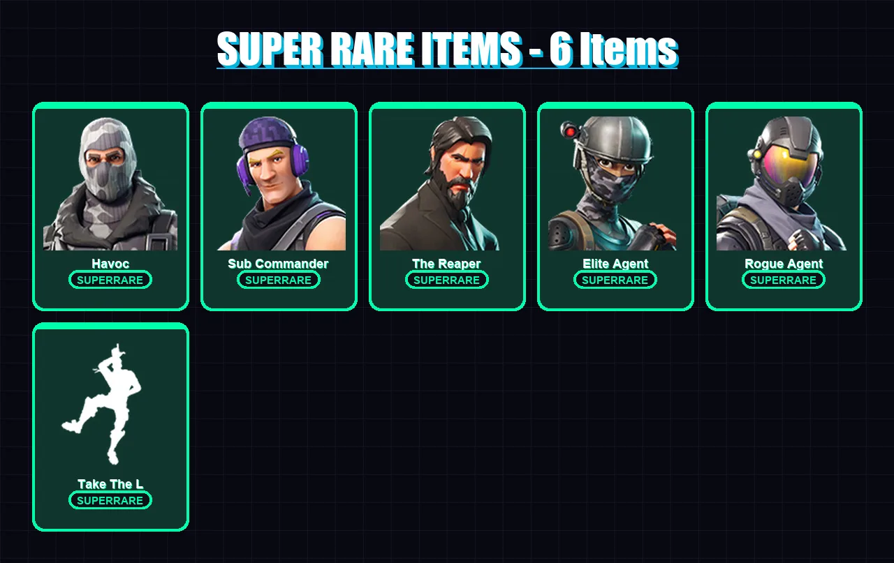 [PC] | Havoc | Sub Commander | The Reaper | Elite Agent | Rogue Agent | 20 skin | 36 pickaxe | 33 emote | 33 glider | Lv465