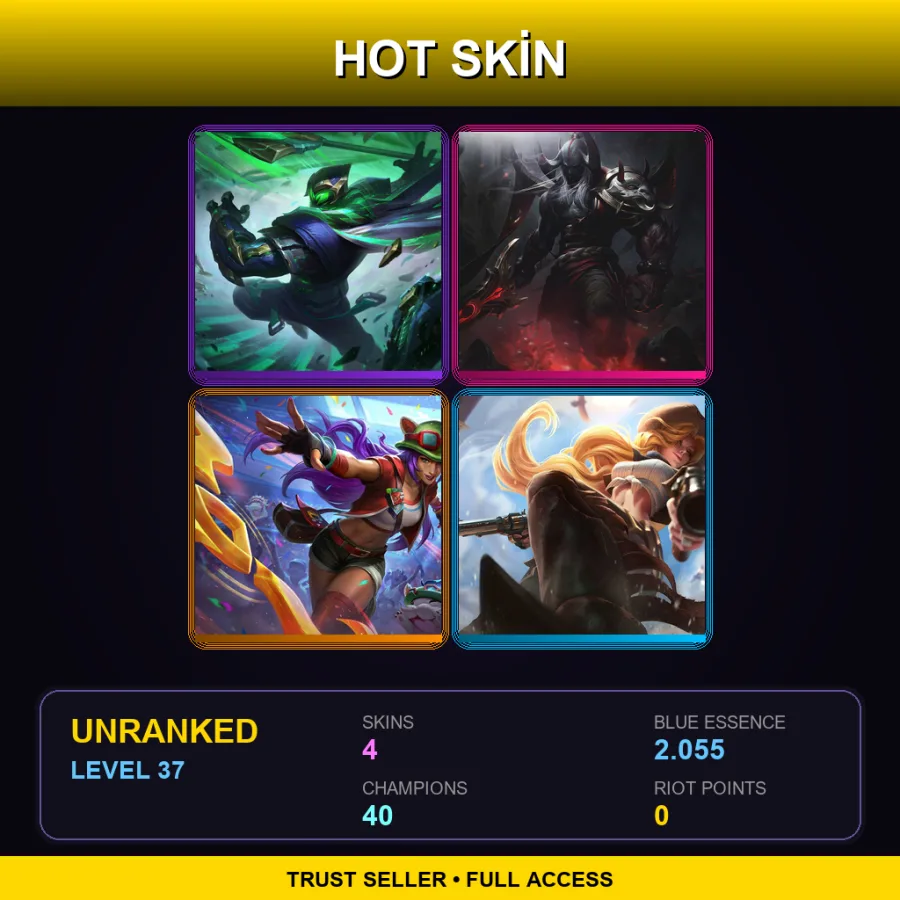 TR | Conqueror Jax | Blood Moon Aatrox | Ann-Sivir-sary | Cowgirl Miss Fortune | 4 Skin | 40 Champ | Lv37