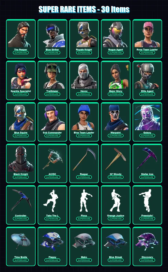 [PC/XBOX/PSN] | The Reaper | Blue Striker | Royale Knight | Rogue Agent | Rose Team Leader | 94 skin | 102 pickaxe | 89 emote | 103 glider | Lv1552 — Fortnite account