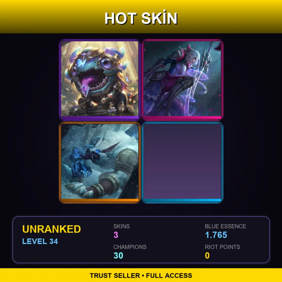 EUW | Lv34 | Unranked | 3 Skin | 30 Champ