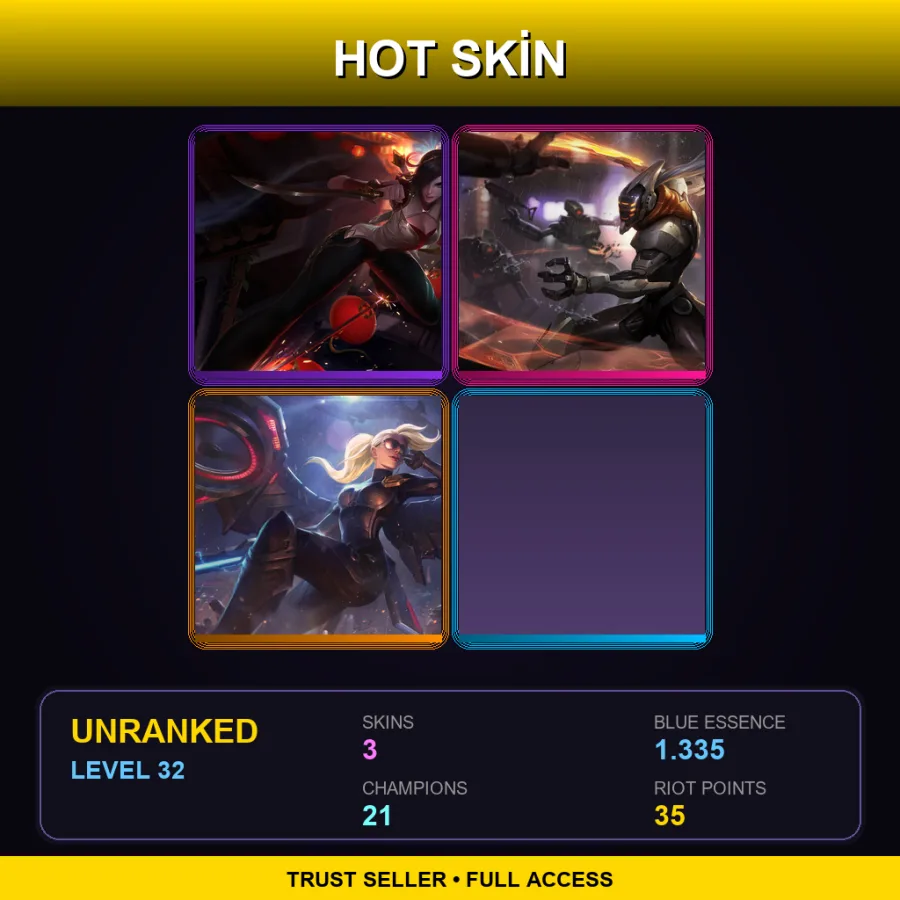 EUW | Lv32 | Unranked | 3 Skin | 21 Champ — LoL account