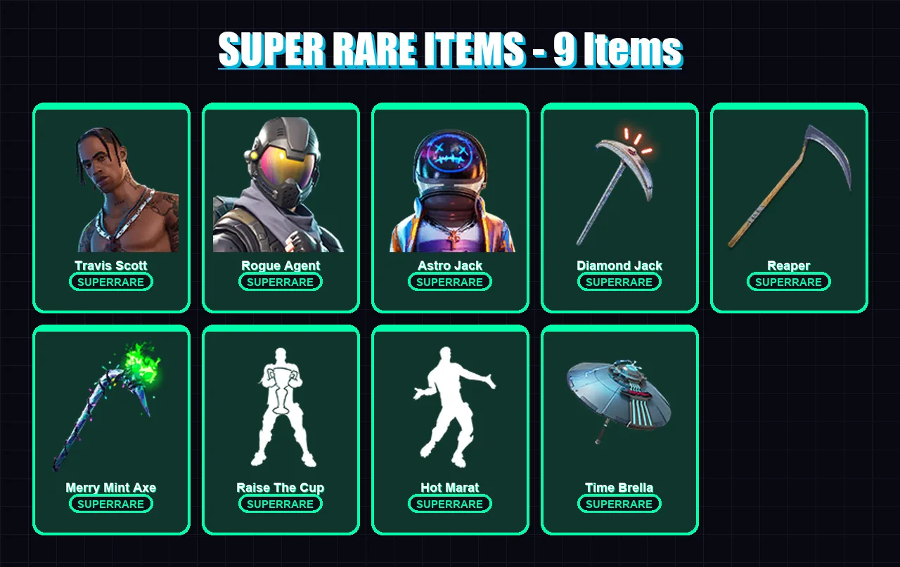 [PC/PSN] | Travis Scott | Rogue Agent | Astro Jack | Mandalorian | Eternal Knight | 71 skin | 78 pickaxe | 89 emote | 72 glider | Lv1186