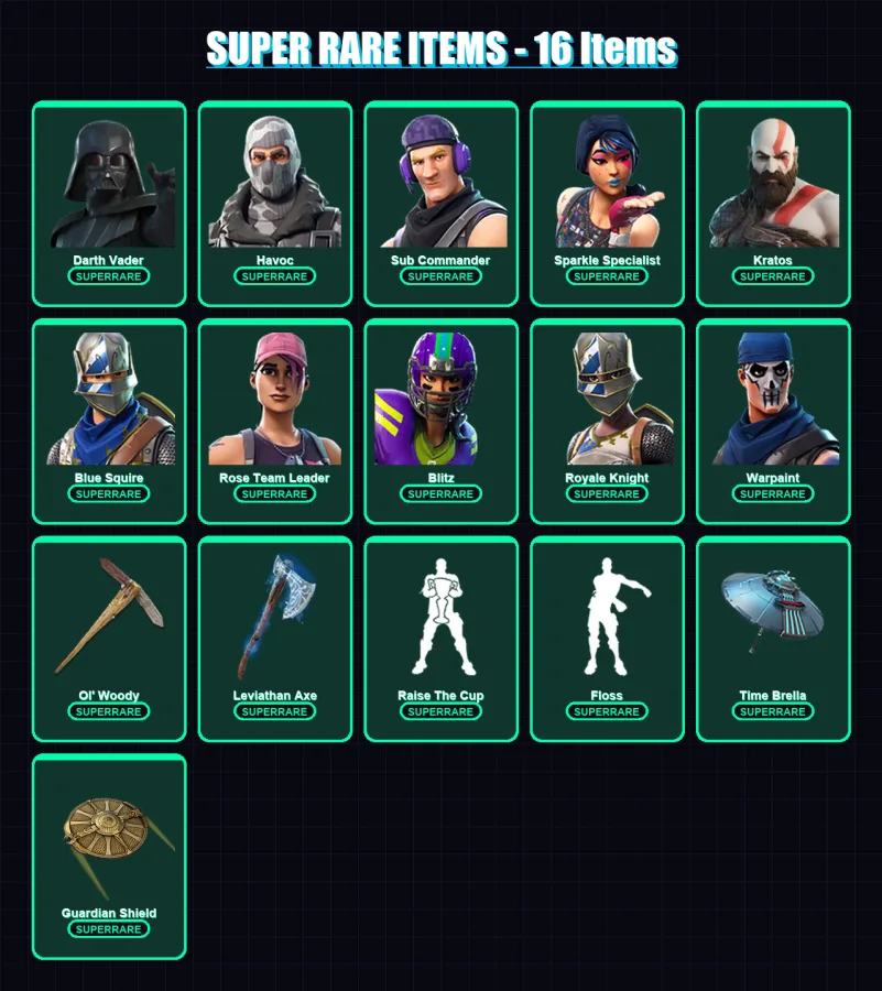 [PC] | Darth Vader | Havoc | Sub Commander | Sparkle Specialist | Kratos | 327 skin | 309 pickaxe | 250 emote | 179 glider | Lv2588