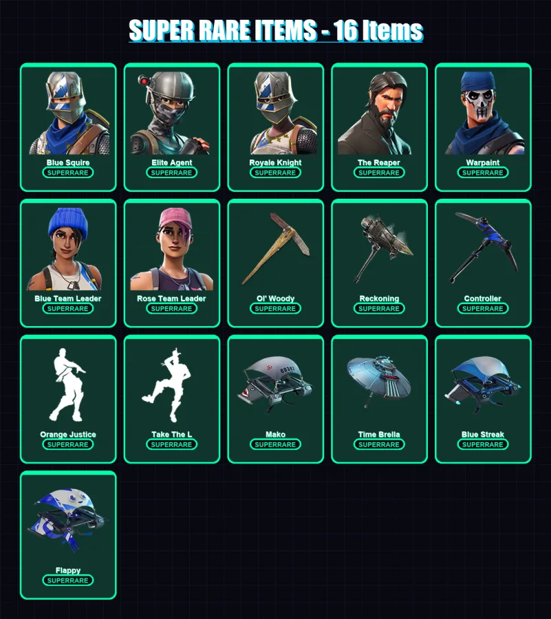 [PC/XBOX] | Blue Squire | Elite Agent | Royale Knight | The Reaper | Warpaint | 58 skin | 67 pickaxe | 75 emote | 68 glider | Lv835