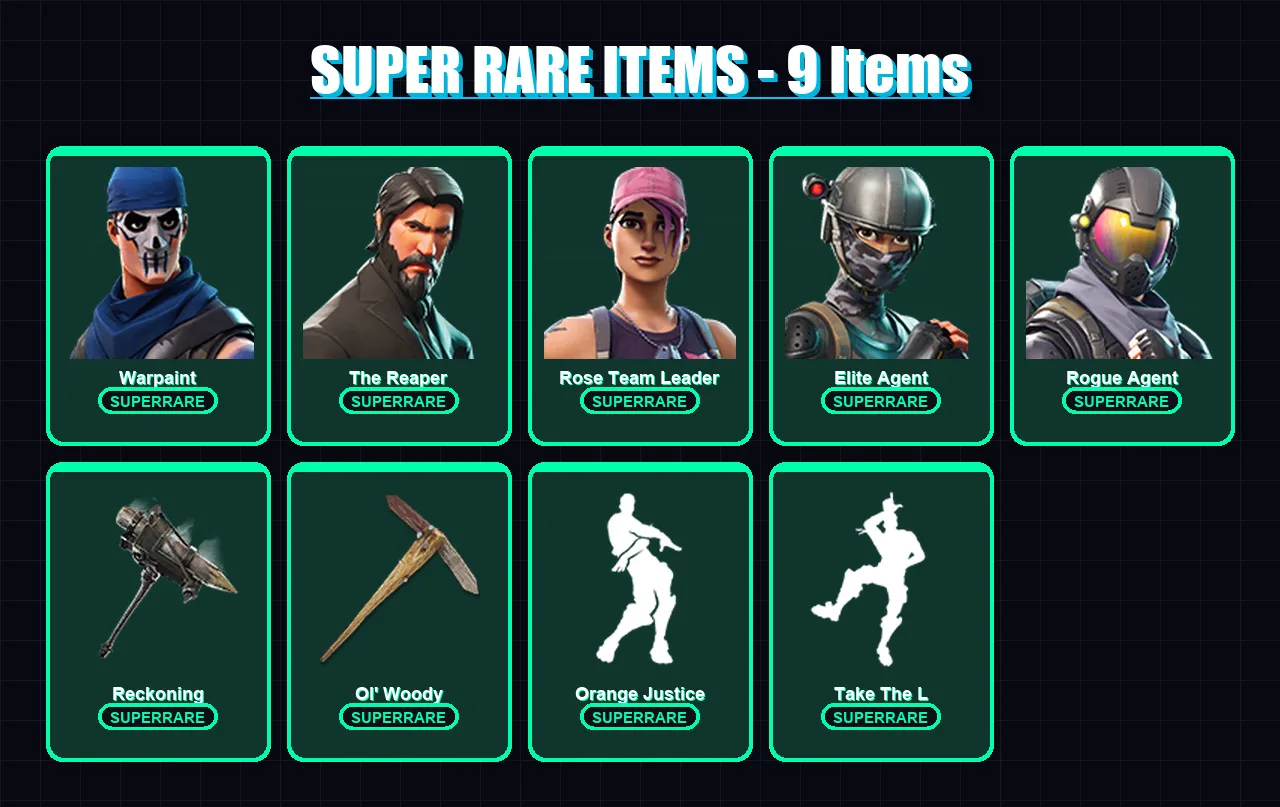 [PS4/PS5/XBOX/PC] | Warpaint | The Reaper | Rose Team Leader | Elite Agent | Rogue Agent | 19 skin | 13 pickaxe | 23 emote | 17 glider | Lv209 — Fortnite account