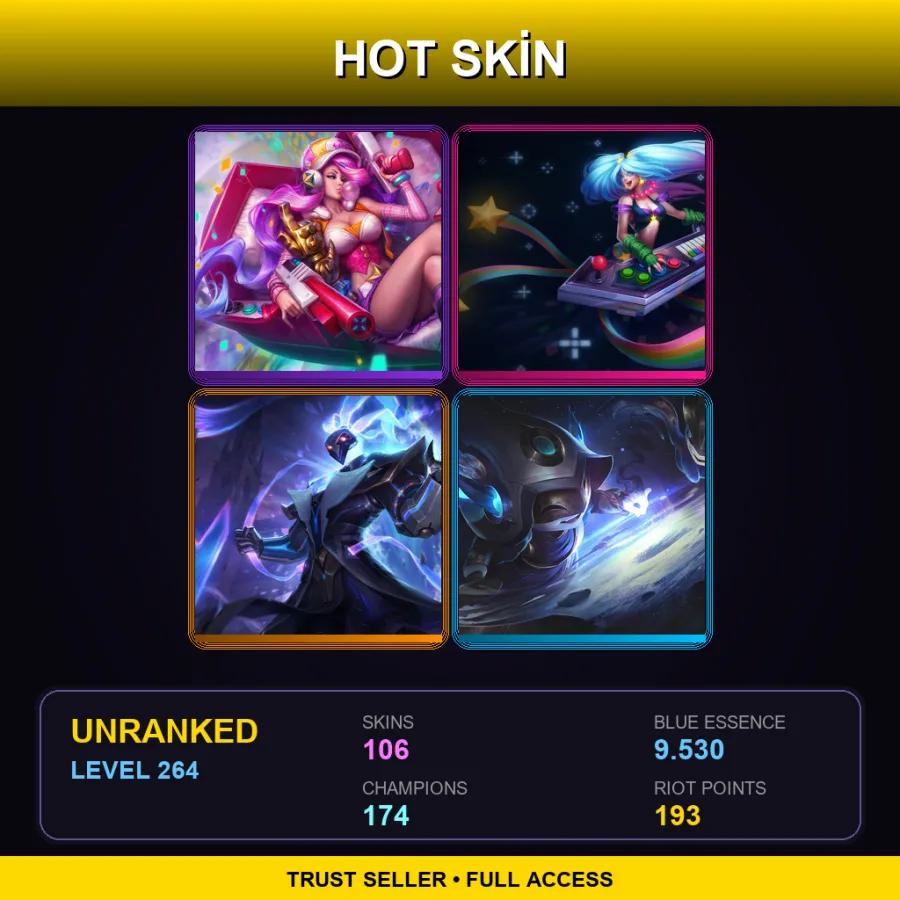 EUNE | Lv264 | Unranked | 106 Skin | 174 Champ — LoL account