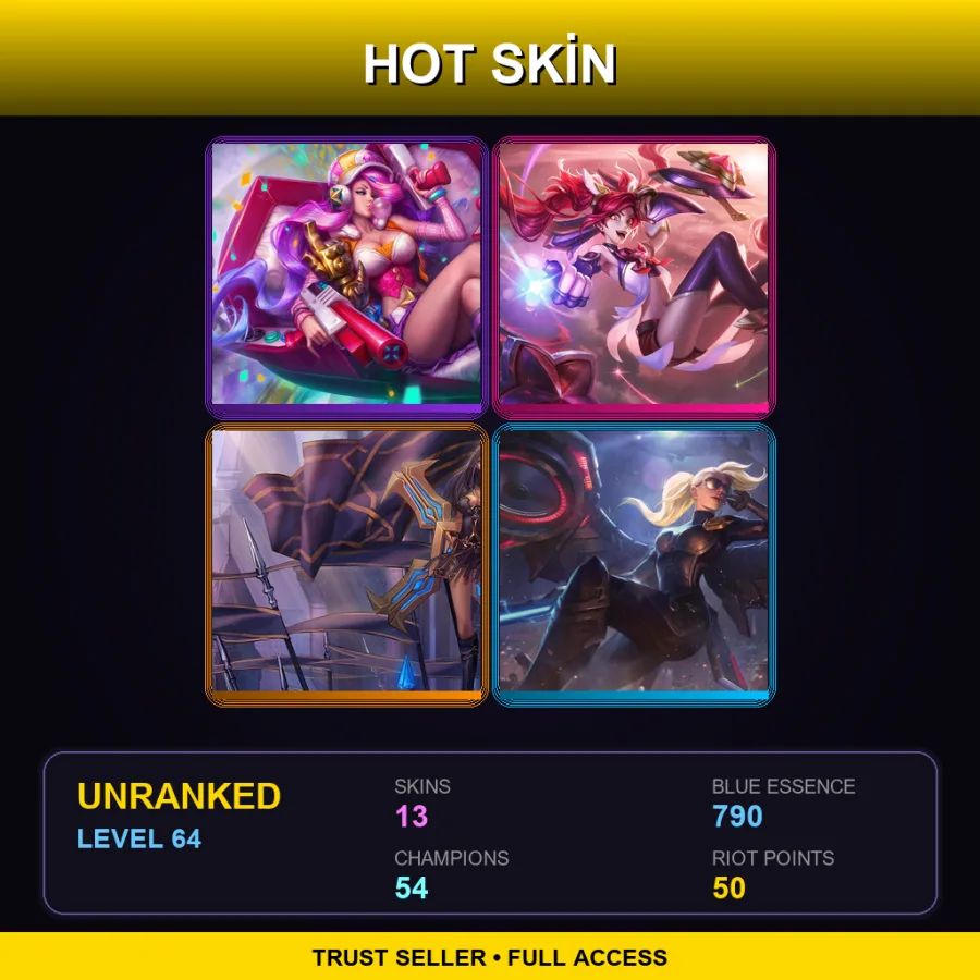 LAS | Lv64 | Unranked | 13 Skin | 54 Champ — LoL account