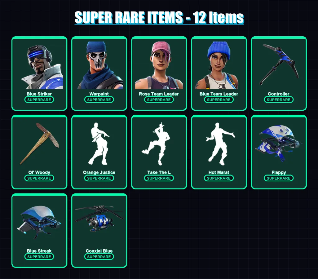 [PS4/PS5/XBOX/PC] | Blue Striker | Warpaint | Rose Team Leader | Blue Team Leader | Carbide | 21 skin | 29 pickaxe | 28 emote | 28 glider | Lv293