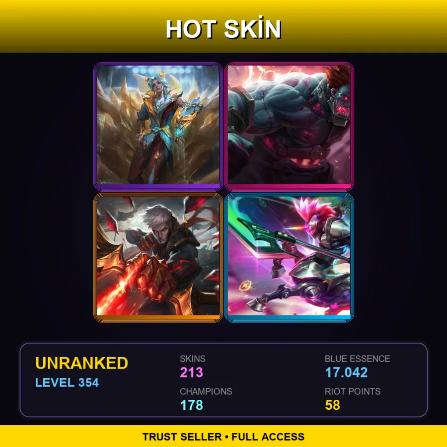 BR | Prestige Heavenscale Ezreal | Hextech Sion | Conqueror Varus | Arcade Hecarim | 213 Skin | 178 Champ | Lv354