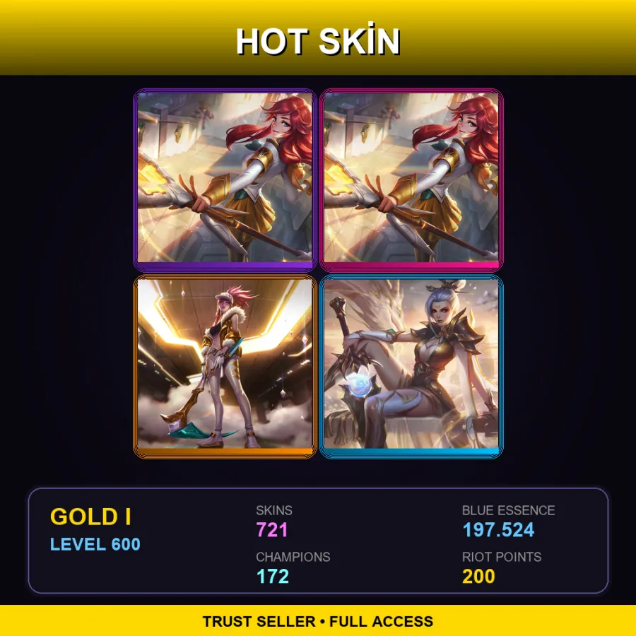 EUW | Lv600 | Gold I | 721 Skin | 172 Champ — LoL account