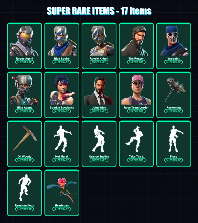 [PC/PSN] | Rogue Agent | Blue Squire | Royale Knight | The Reaper | Warpaint | 109 skin | 86 pickaxe | 84 emote | 79 glider | Lv935