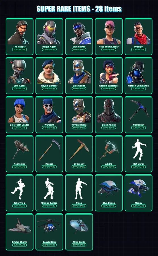 [PS4/PS5/XBOX/PC] | The Reaper | Rogue Agent | Blue Striker | Rose Team Leader | Prodigy | 156 skin | 107 pickaxe | 100 emote | 107 glider | Lv1152
