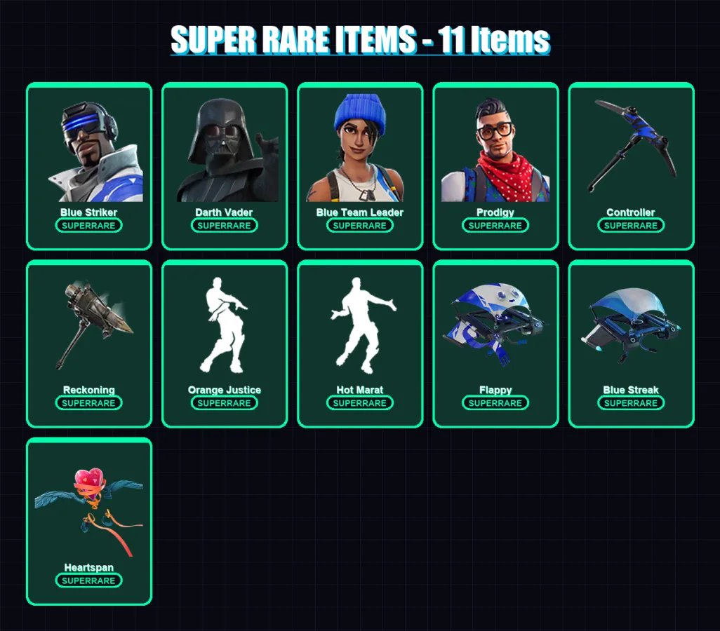 [PS4/PS5/PC] | Blue Striker | Darth Vader | Blue Team Leader | Prodigy | Ragnarok | 169 skin | 220 pickaxe | 153 emote | 185 glider | Lv2501