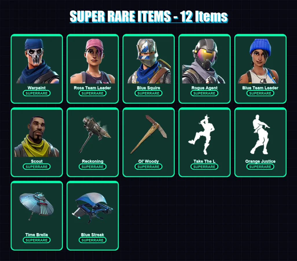 [PS4/PS5/PC] | Warpaint | Rose Team Leader | Blue Squire | Rogue Agent | Blue Team Leader | 115 skin | 125 pickaxe | 114 emote | 101 glider | Lv1155