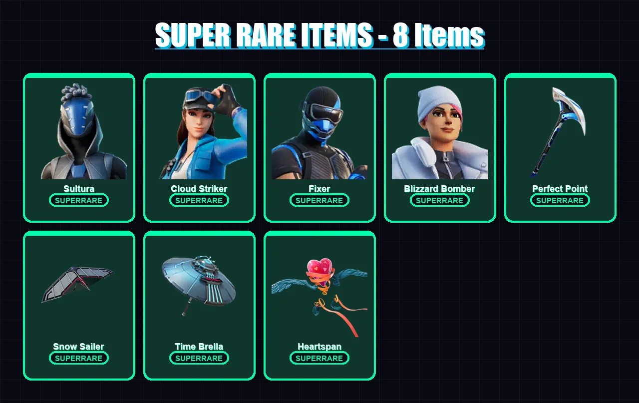 [PC/XBOX/PSN] | Sultura | Cloud Striker | Fixer | Blizzard Bomber | Menace | 84 skin | 92 pickaxe | 73 emote | 75 glider | Lv757