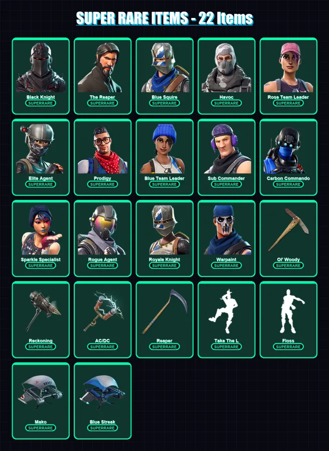 [PC/XBOX] | OG Skull Trooper | Renegade Raider (OG) | Black Knight | The Reaper | Blue Squire | 97 skin | 71 pickaxe | 76 emote | 64 glider | Lv843