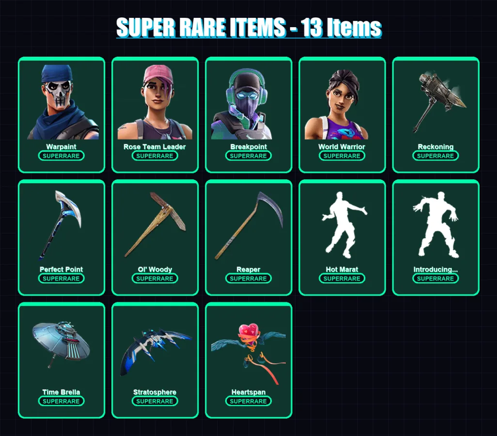 [PC/XBOX] | Warpaint | Rose Team Leader | Breakpoint | World Warrior | The Scientist | 222 skin | 246 pickaxe | 222 emote | 201 glider | Lv3486