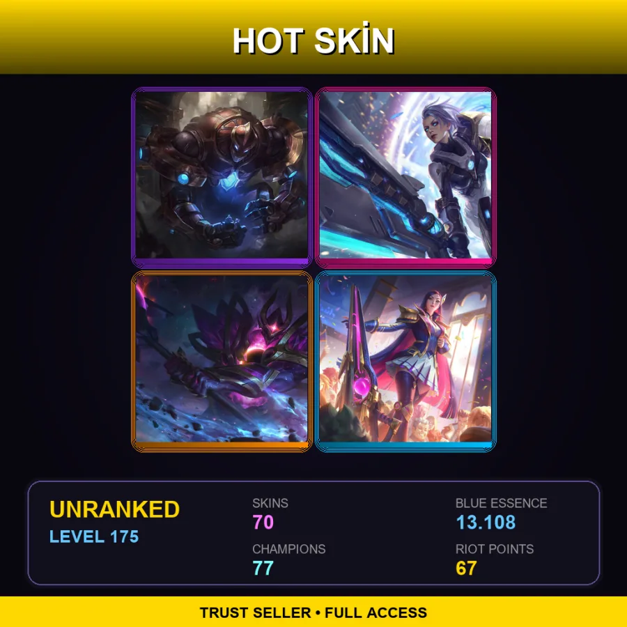 LAN | Lv175 | Unranked | 70 Skin | 77 Champ — LoL account